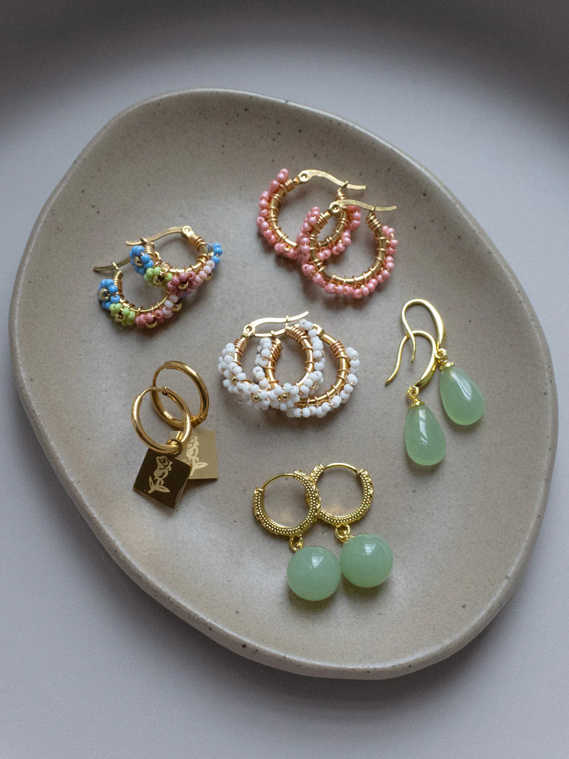 Beaded Flower Hoops - White - Image 6