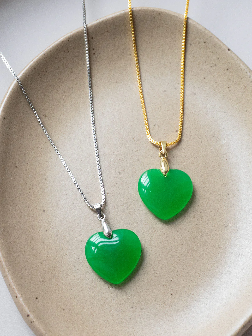 Carved Heart Jade Necklace - Silver - Image 4