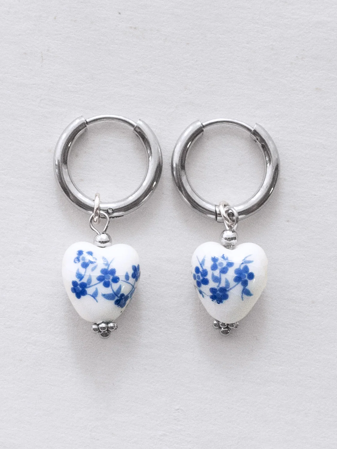 Ceramic Heart Hoops - Silver
