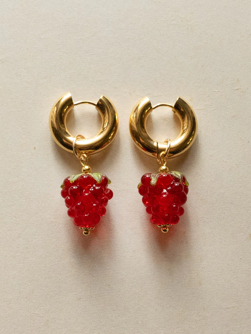 Chunky Gold Hoops - Glass Raspberry