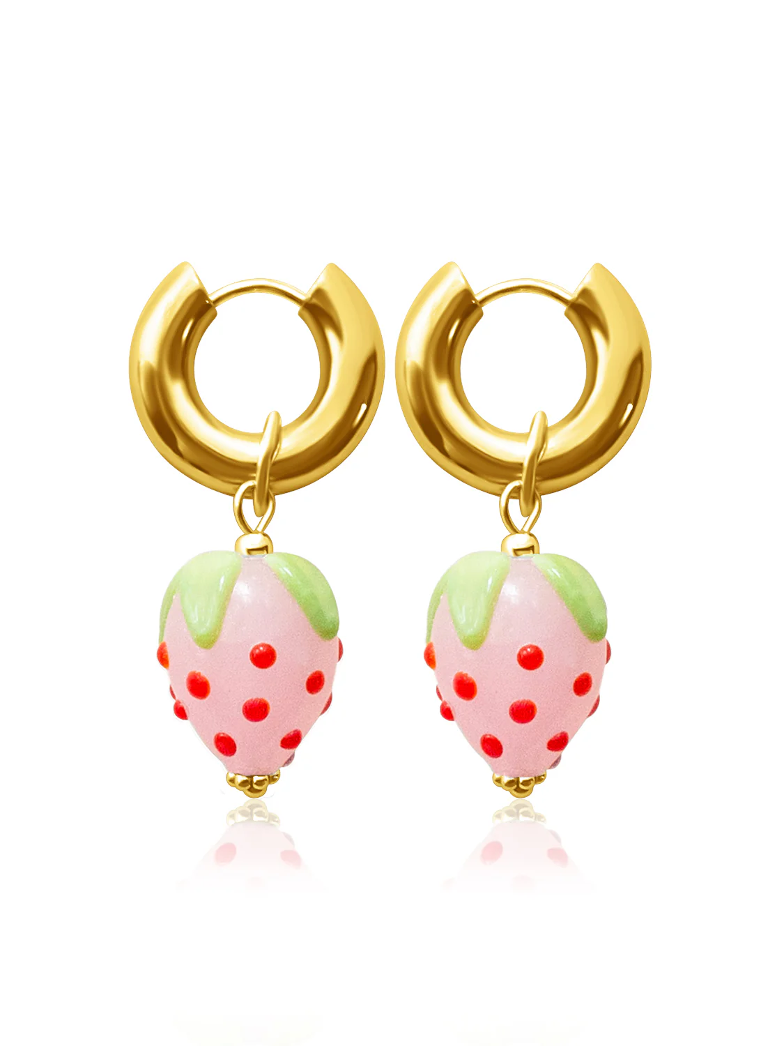 Chunky Strawberry Hoops - Pink, Silver - Image 3