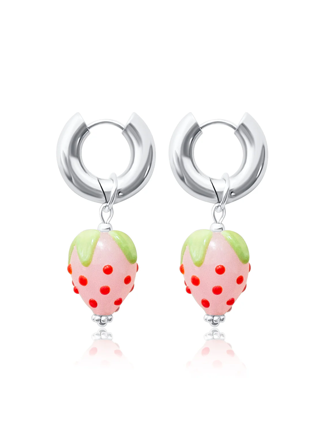 Chunky Strawberry Hoops - Pink, Silver