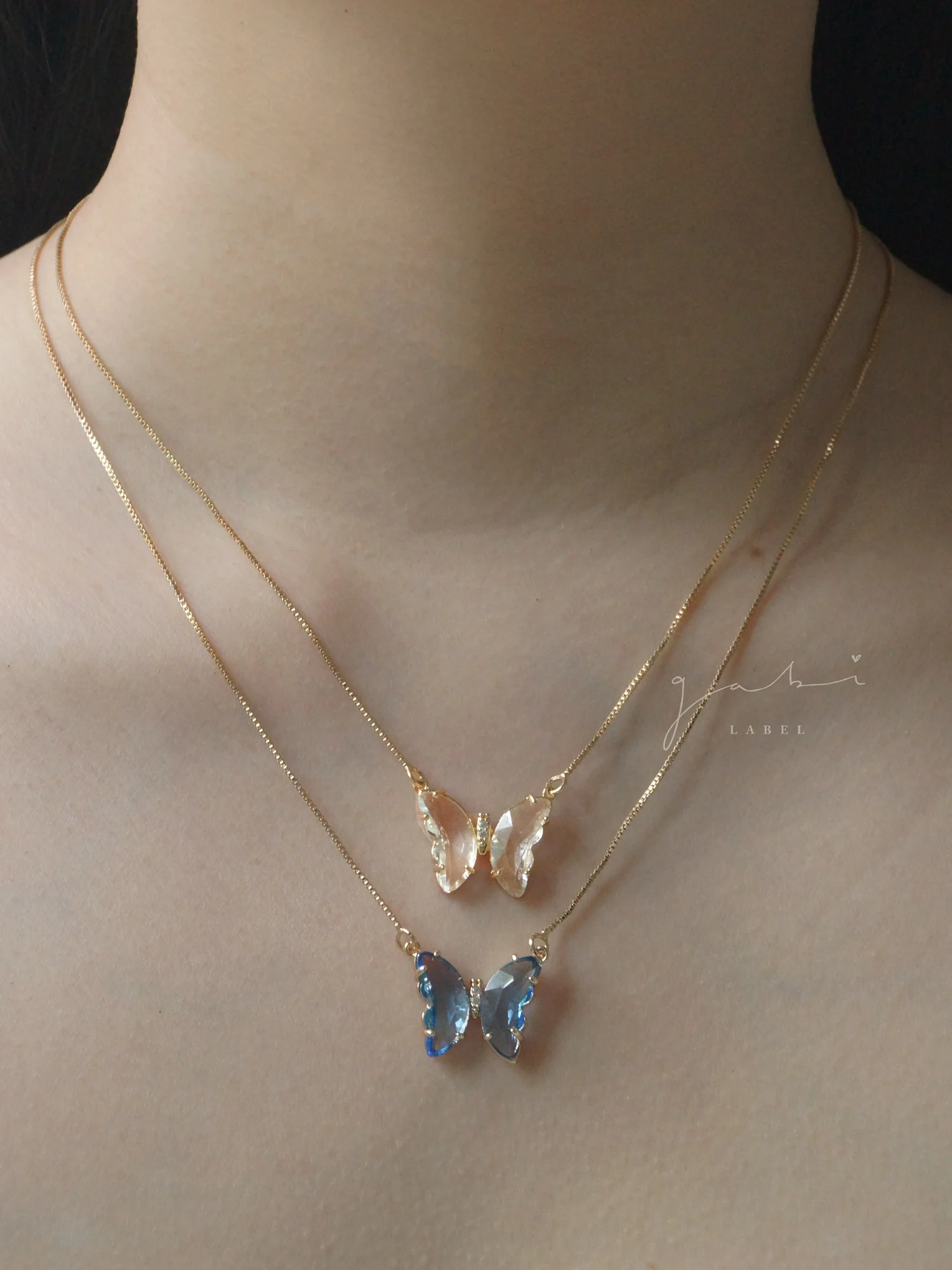 Crystal Butterfly Necklace - Cornflower Blue