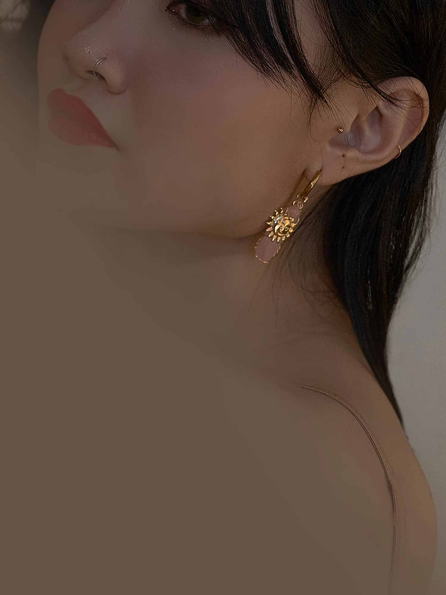 Divine Sun-Moon Hoops - Moonstone - Image 3