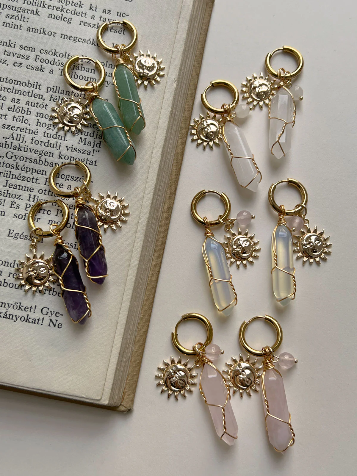 Divine Sun-Moon Hoops - Rose Quartz/Pink - Image 5