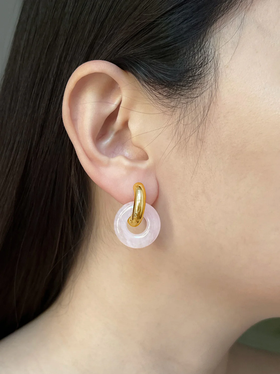 Donut Hoops, Silver - Rose Quartz 2cm - Image 3