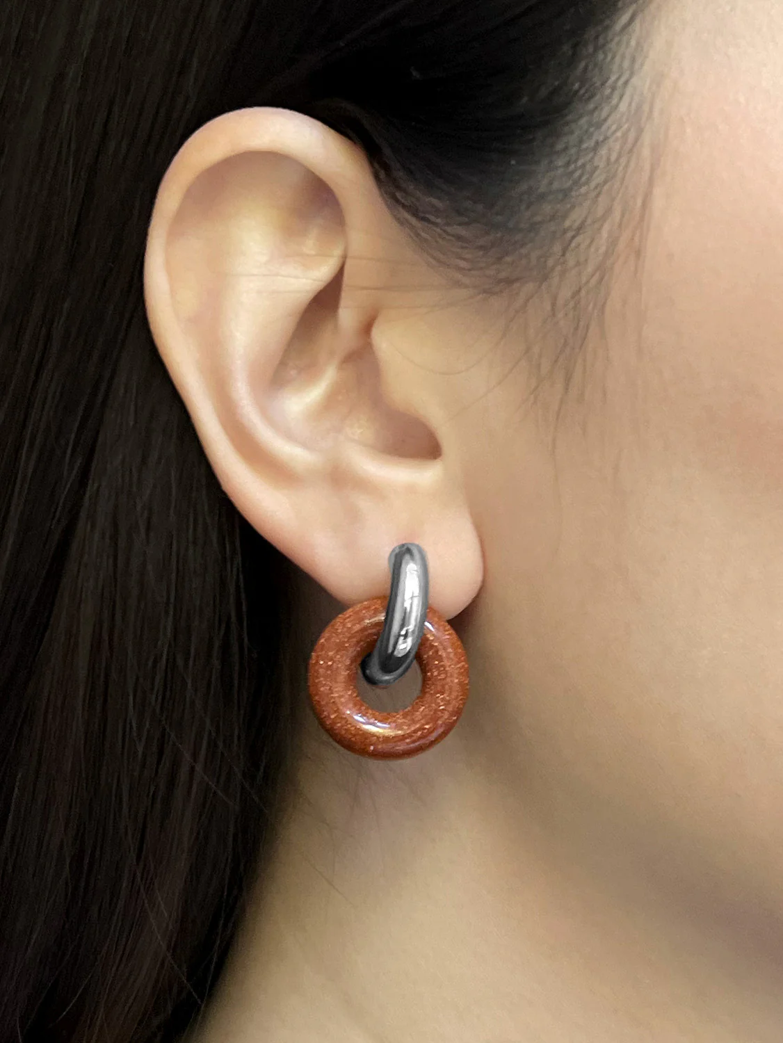 Donut Hoops, Silver - Gold Sandstone (Dark Brown) - Image 2