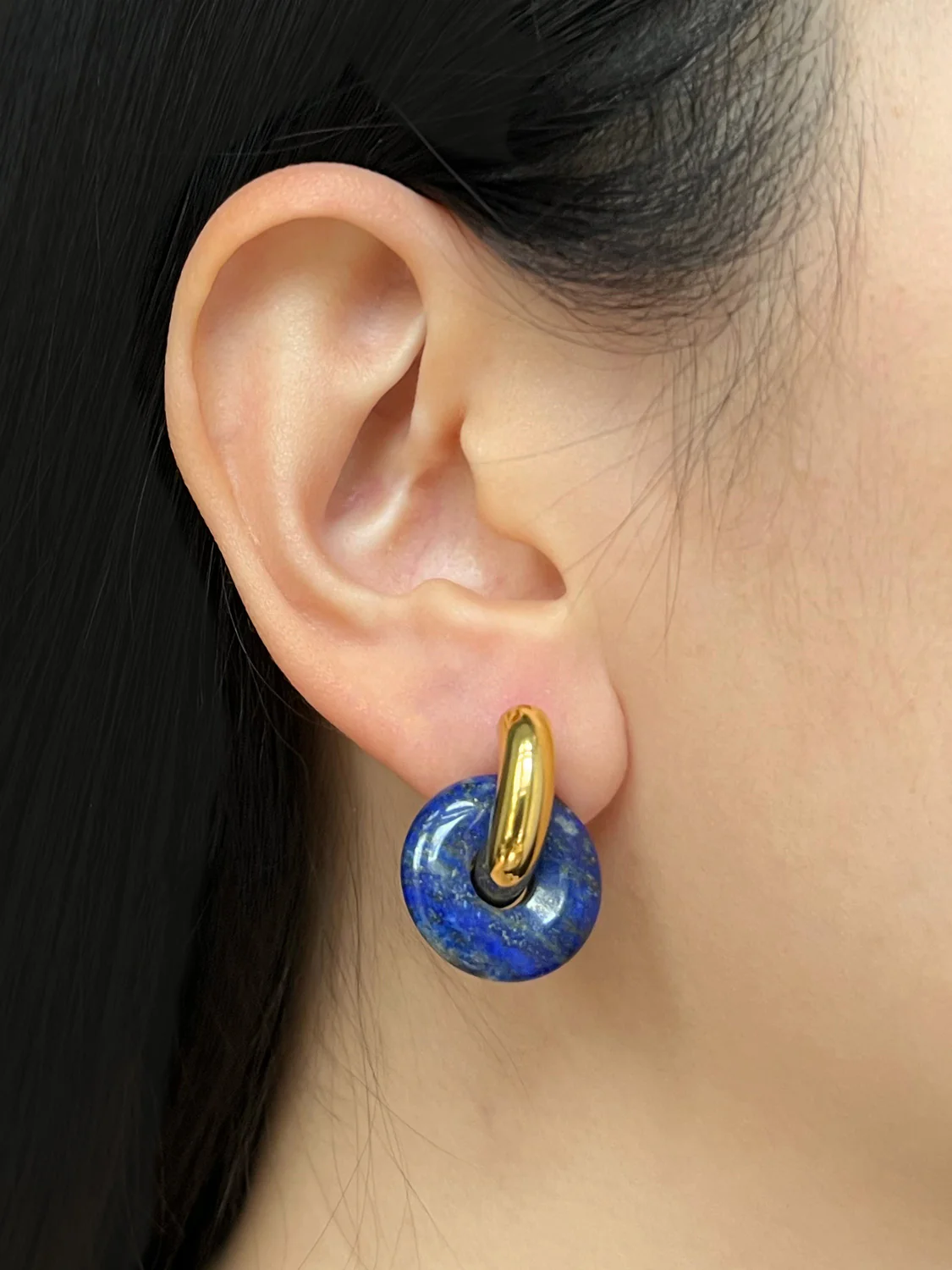 Donut Hoops, Silver - Lapis Lazuli - Image 5