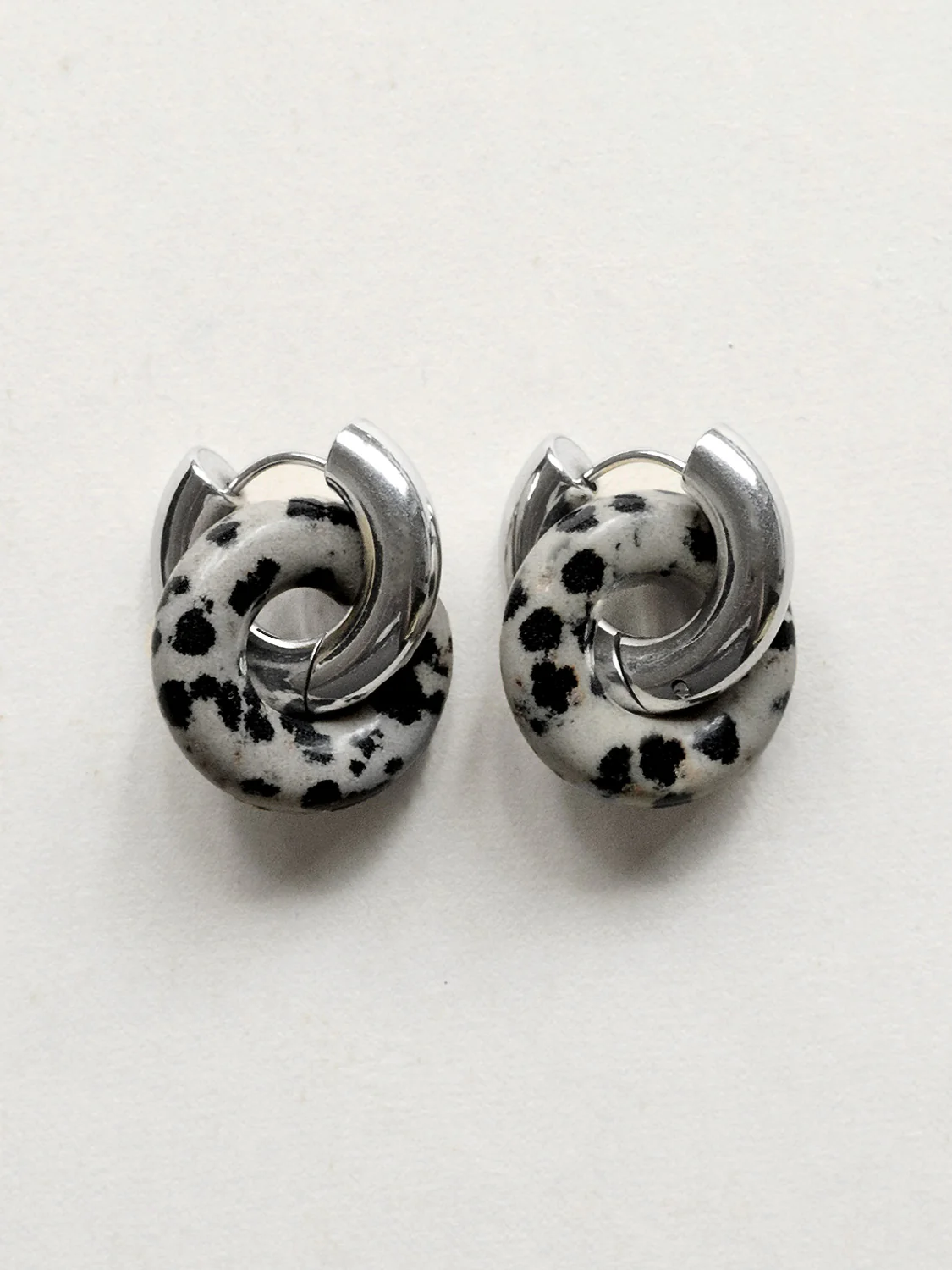 Donut Hoops, Silver - Polka Dot Stone