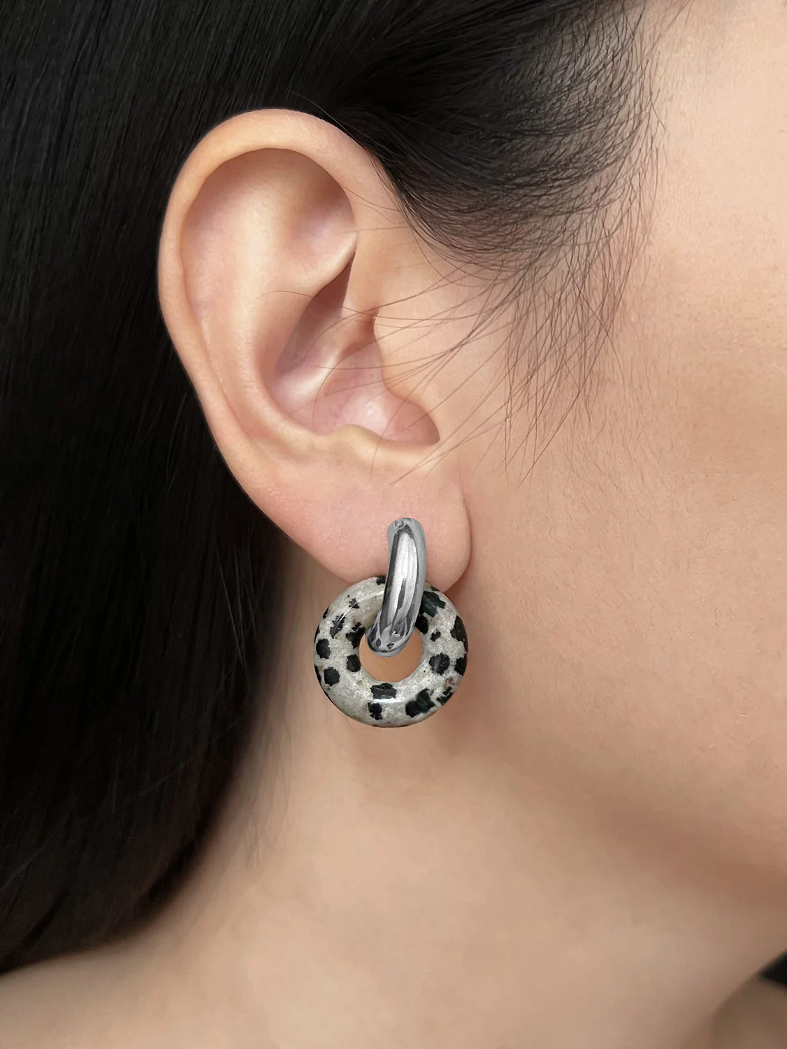 Donut Hoops, Silver - Polka Dot Stone - Image 2