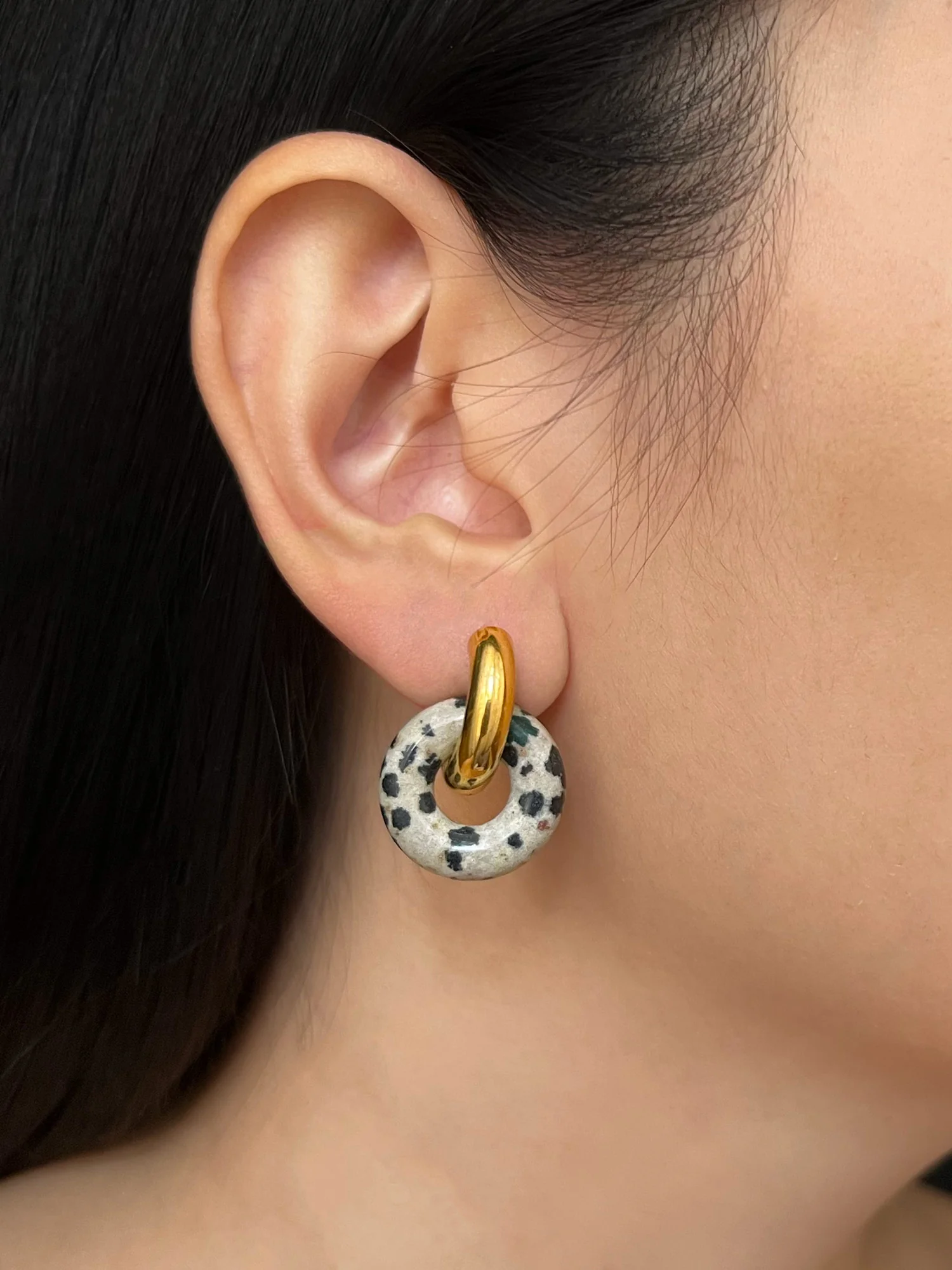 Donut Hoops, Silver - Polka Dot Stone - Image 4