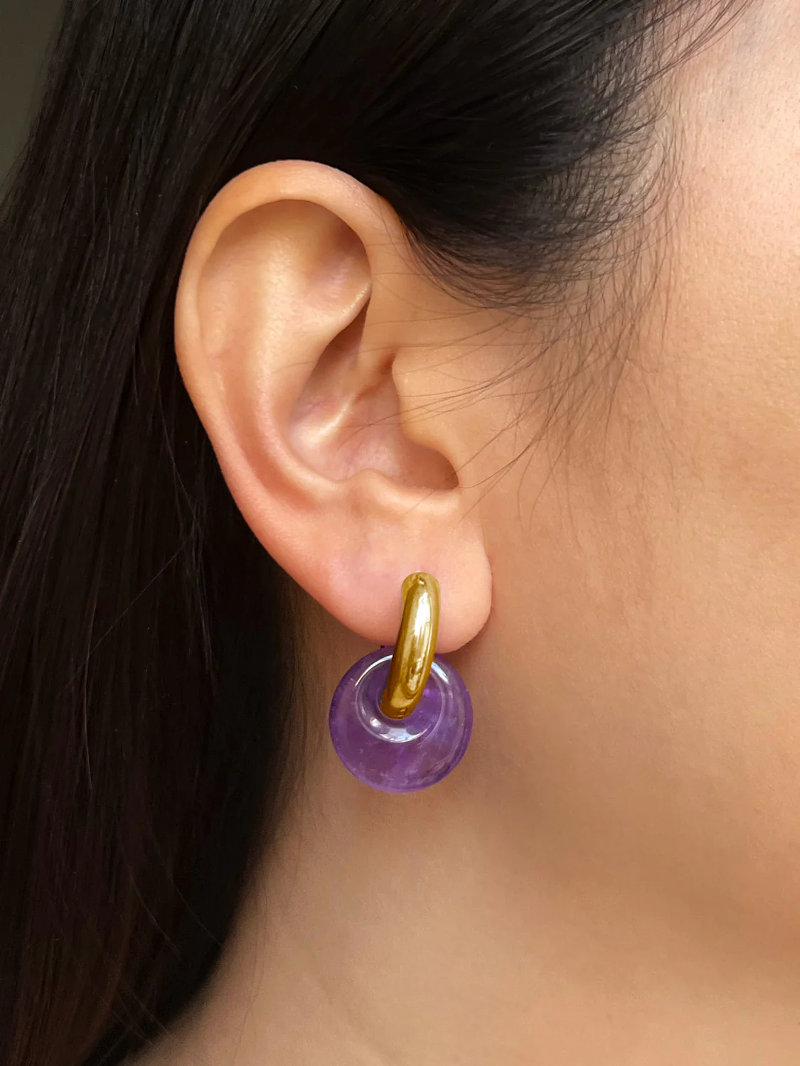 Donut Hoops V2, Gold - Amethyst