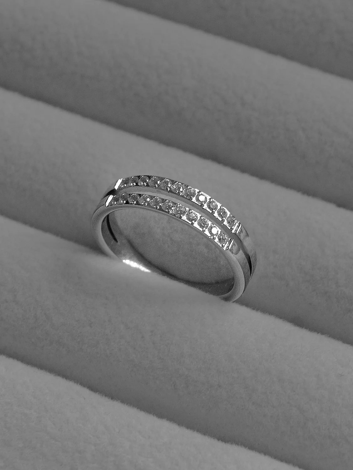 Double Gemstone-Lined Ring, Stainless Steel - Silver