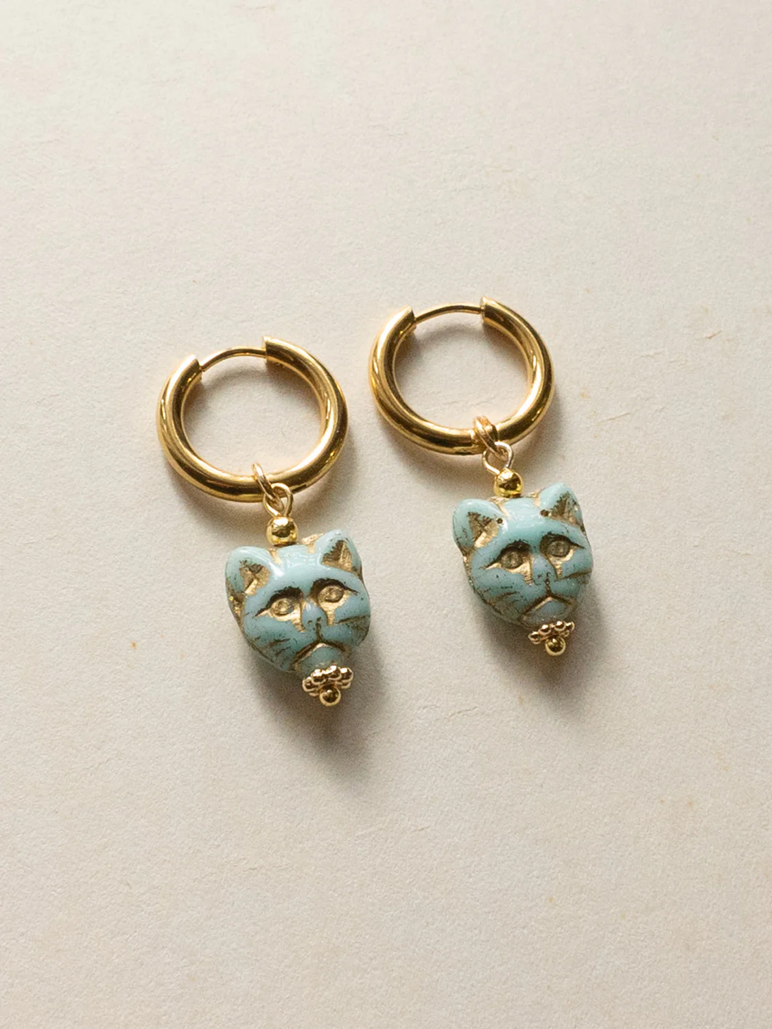 Glass Carved Cat Hoops - Light Blue - Image 2