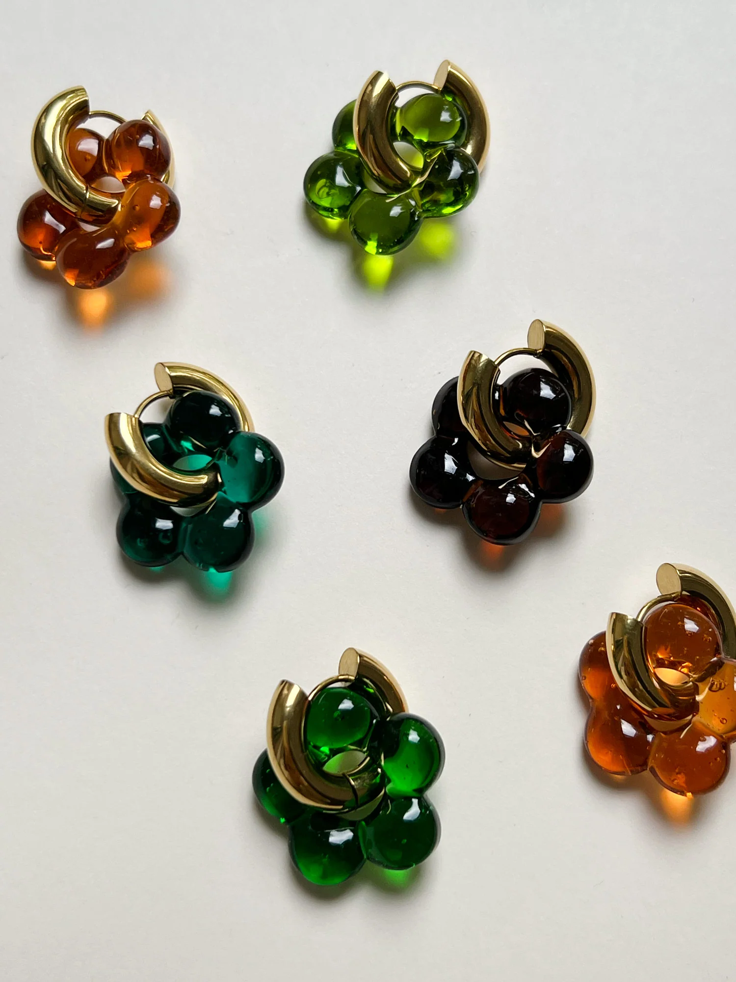 Glass Flower Donut Hoops - Pistachio Green - Image 5