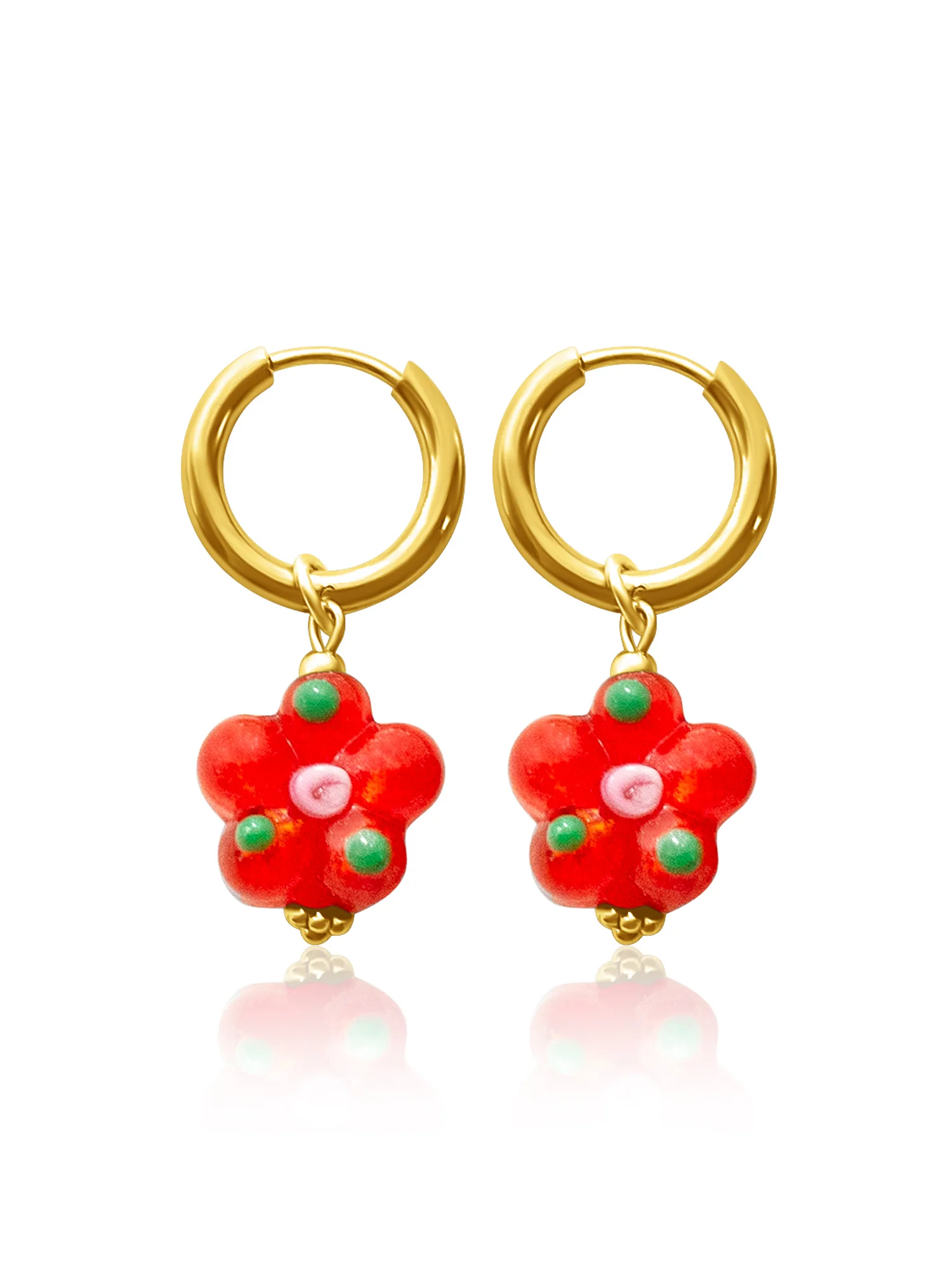 Glass Flower Hoops - Carrot Orange, Gold