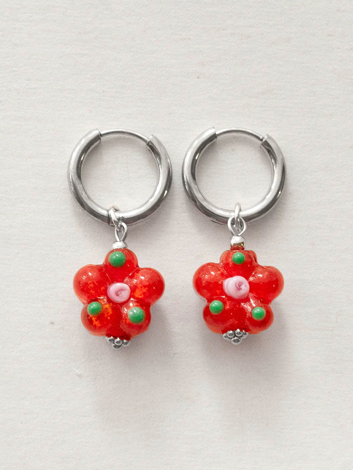 Glass Flower Hoops - Carrot Orange, Gold - Image 2