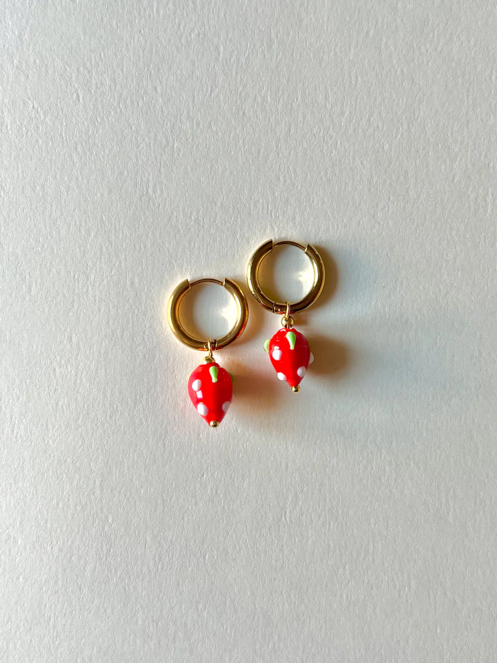 Glass Strawberry Hoop Earrings