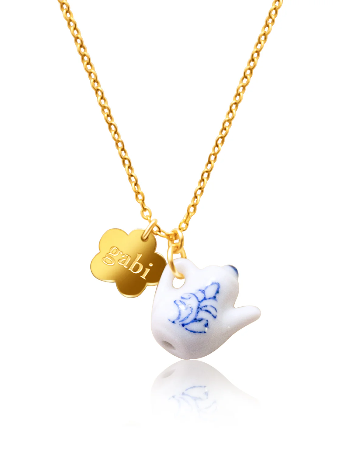 Gold Gabi Charm Necklace, Stainless Steel - Ceramic Teapot