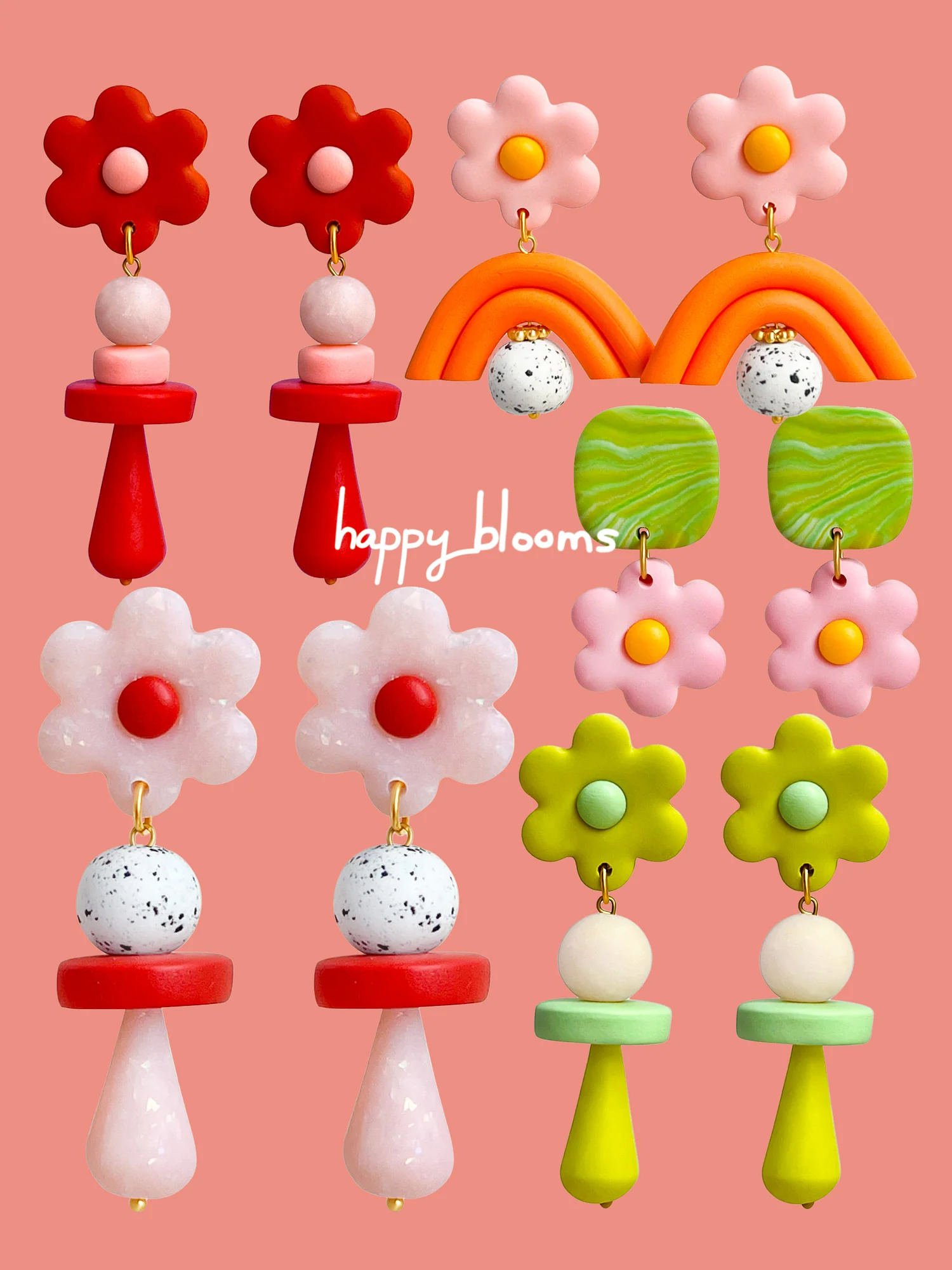 Happy Bloom Flower Drop Earrings - Tea Green - Image 3