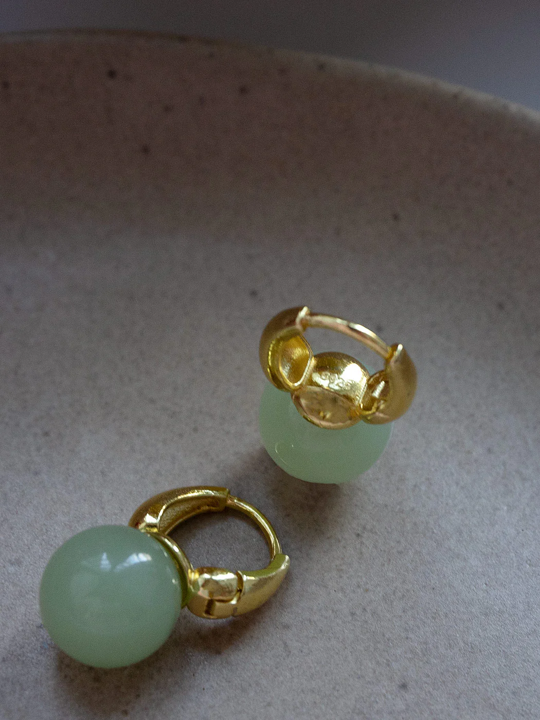 Jade Ball Mini Hoops, S925 - Gold, Light Green