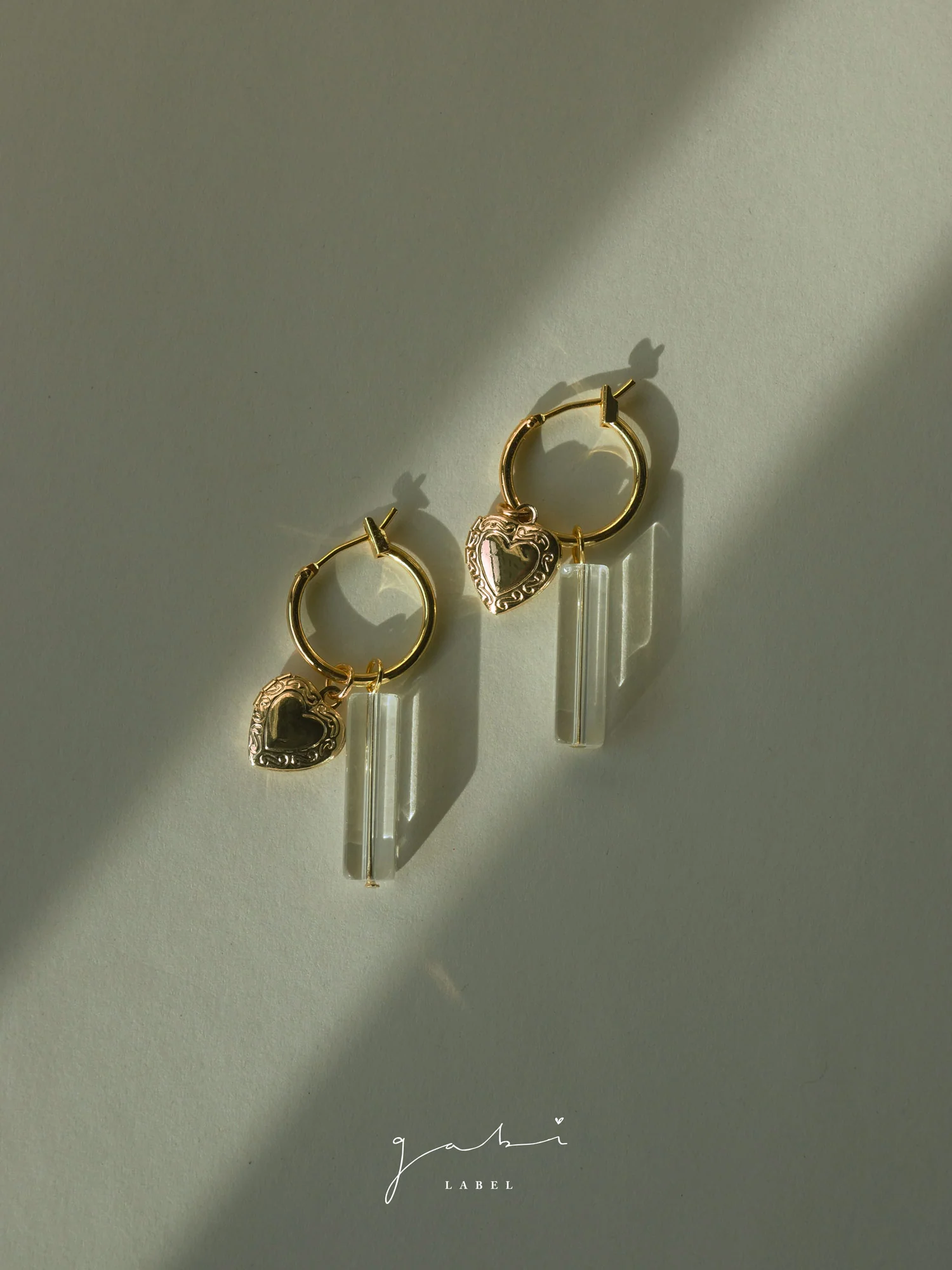 Locket & Glass Dangle Hoops - Clear