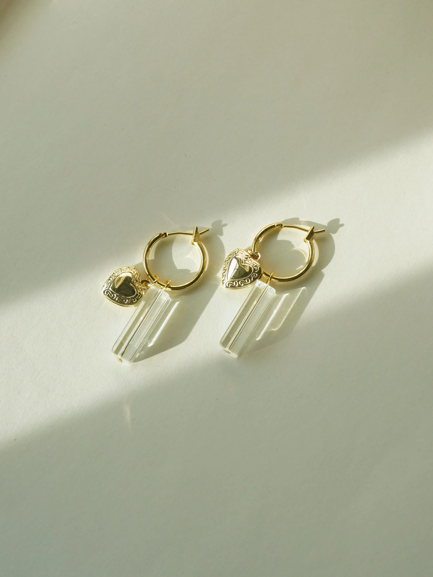 Locket & Glass Dangle Hoops - Clear - Image 2