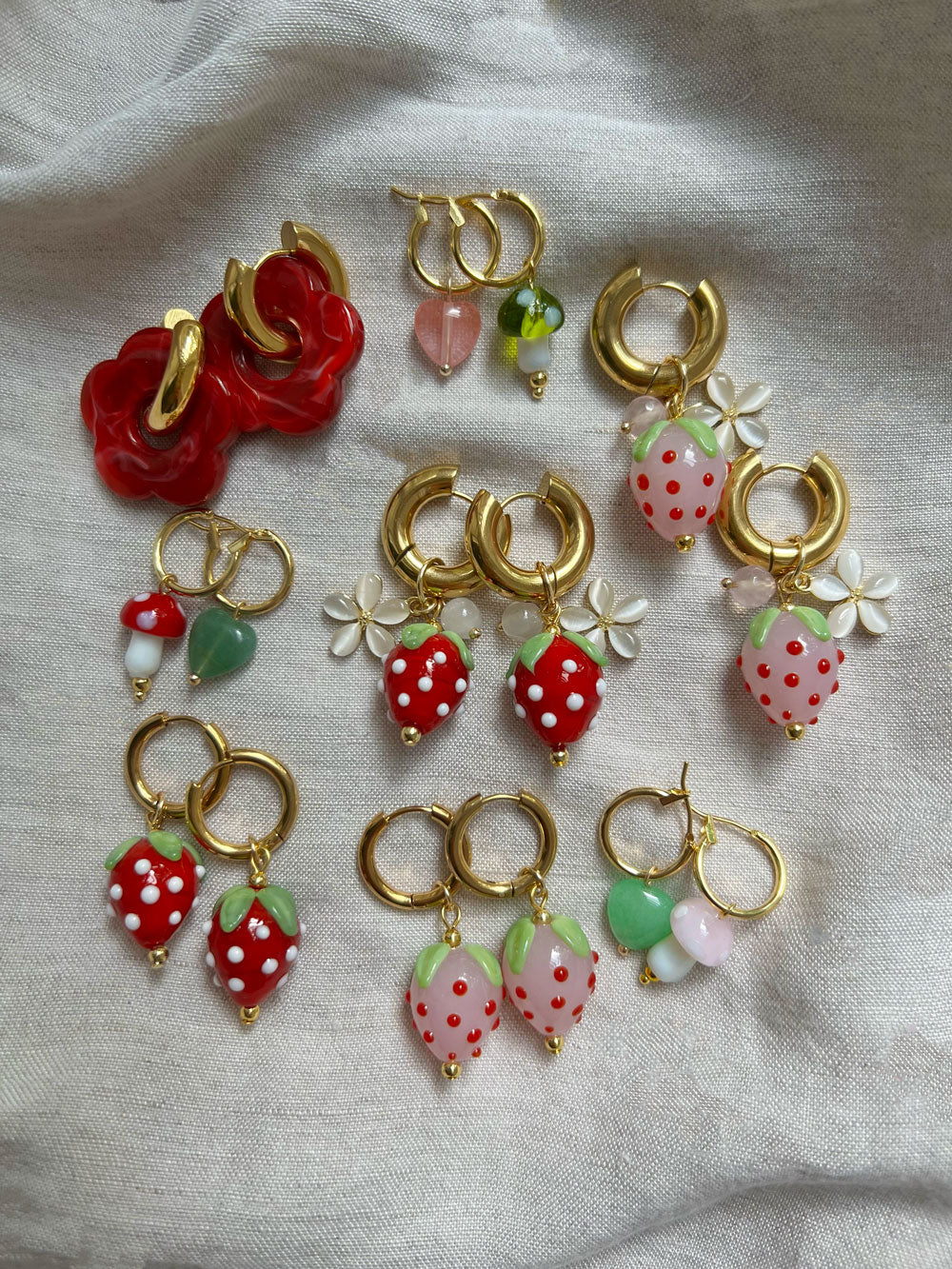 Petite Mushroom Mismatch Hoops - Red - Image 6