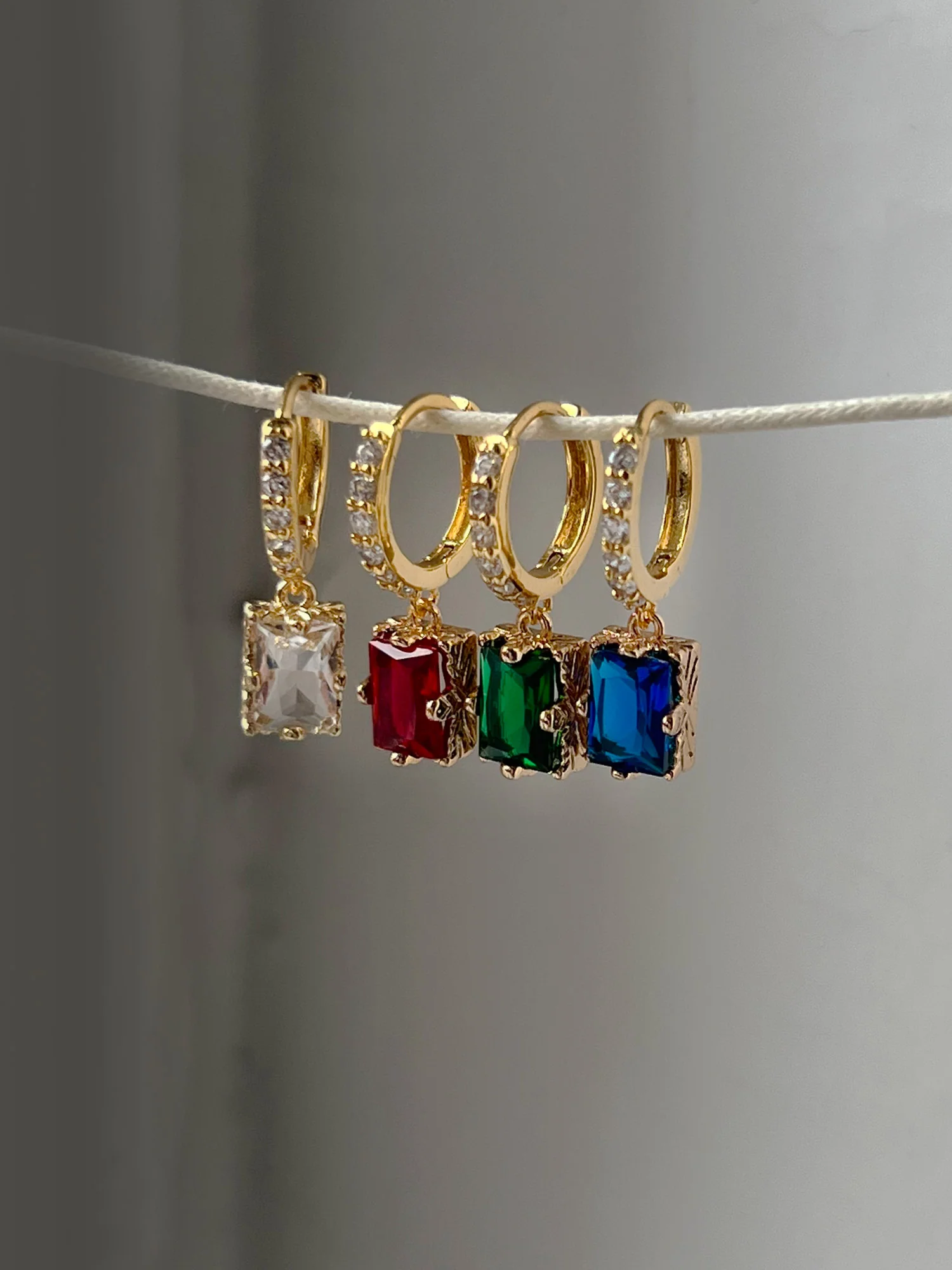 Rectangular Gemstone Pavé Huggies - Royal Blue - Image 5