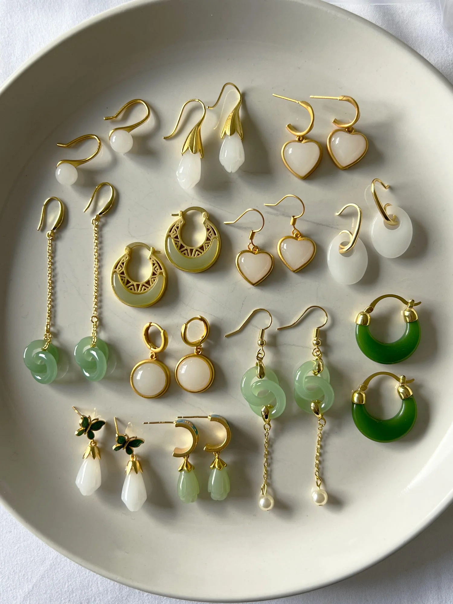 Round Jade Gold Huggies - Image 6