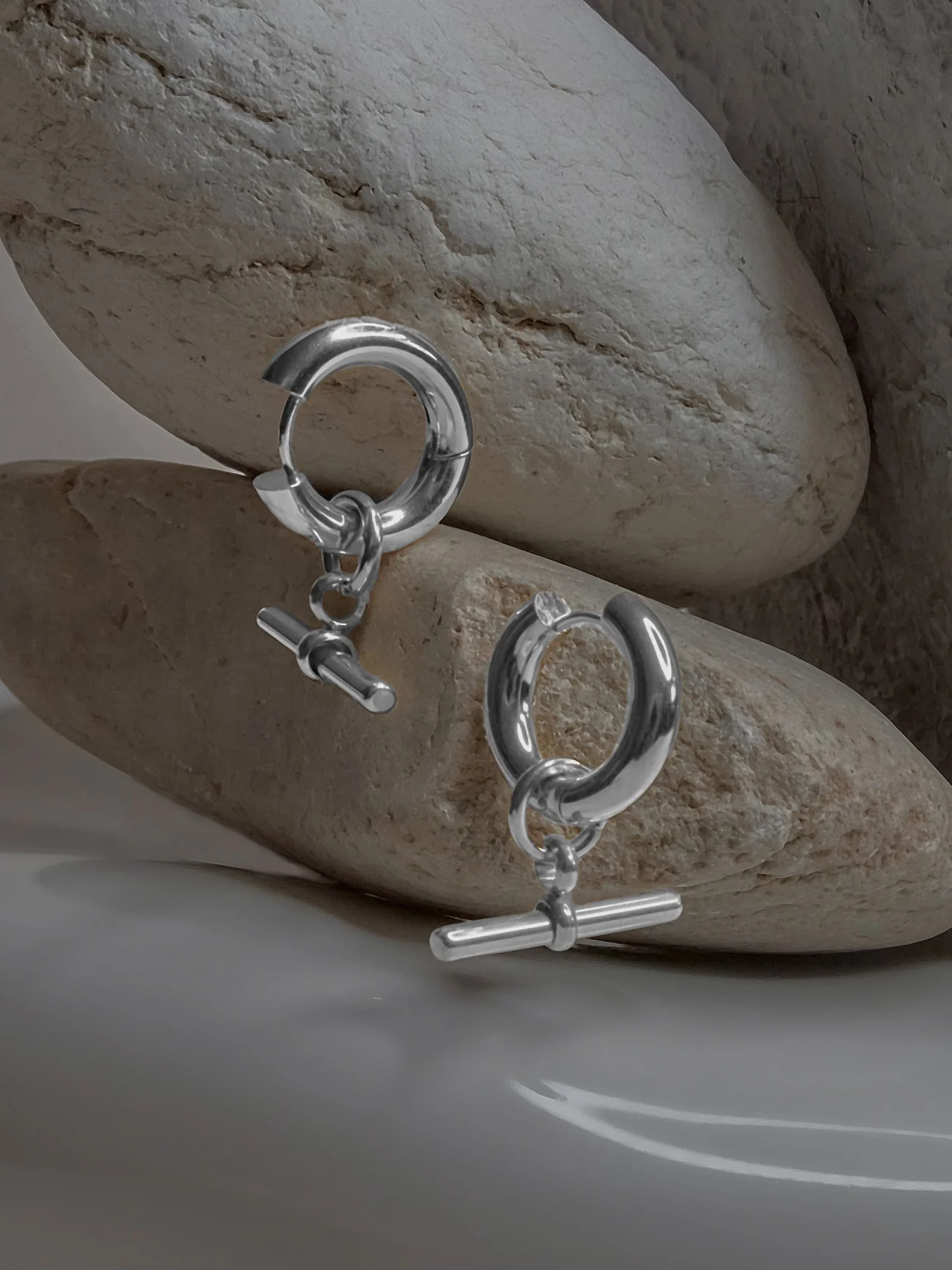 Silver Hoops With Bar