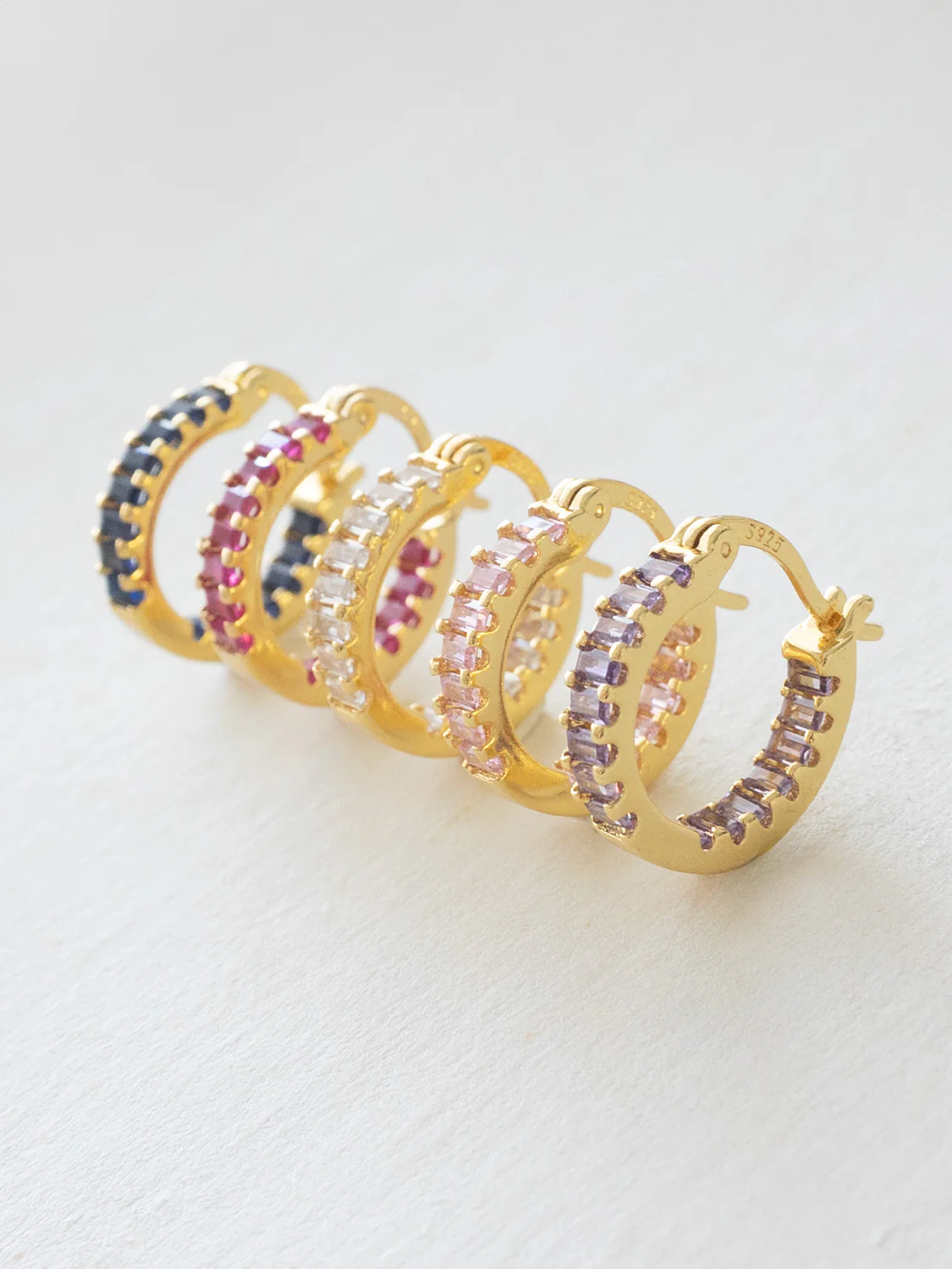 Sparkle Gemstone Mini Hoops, S925 - Lilac, Gold - Image 2