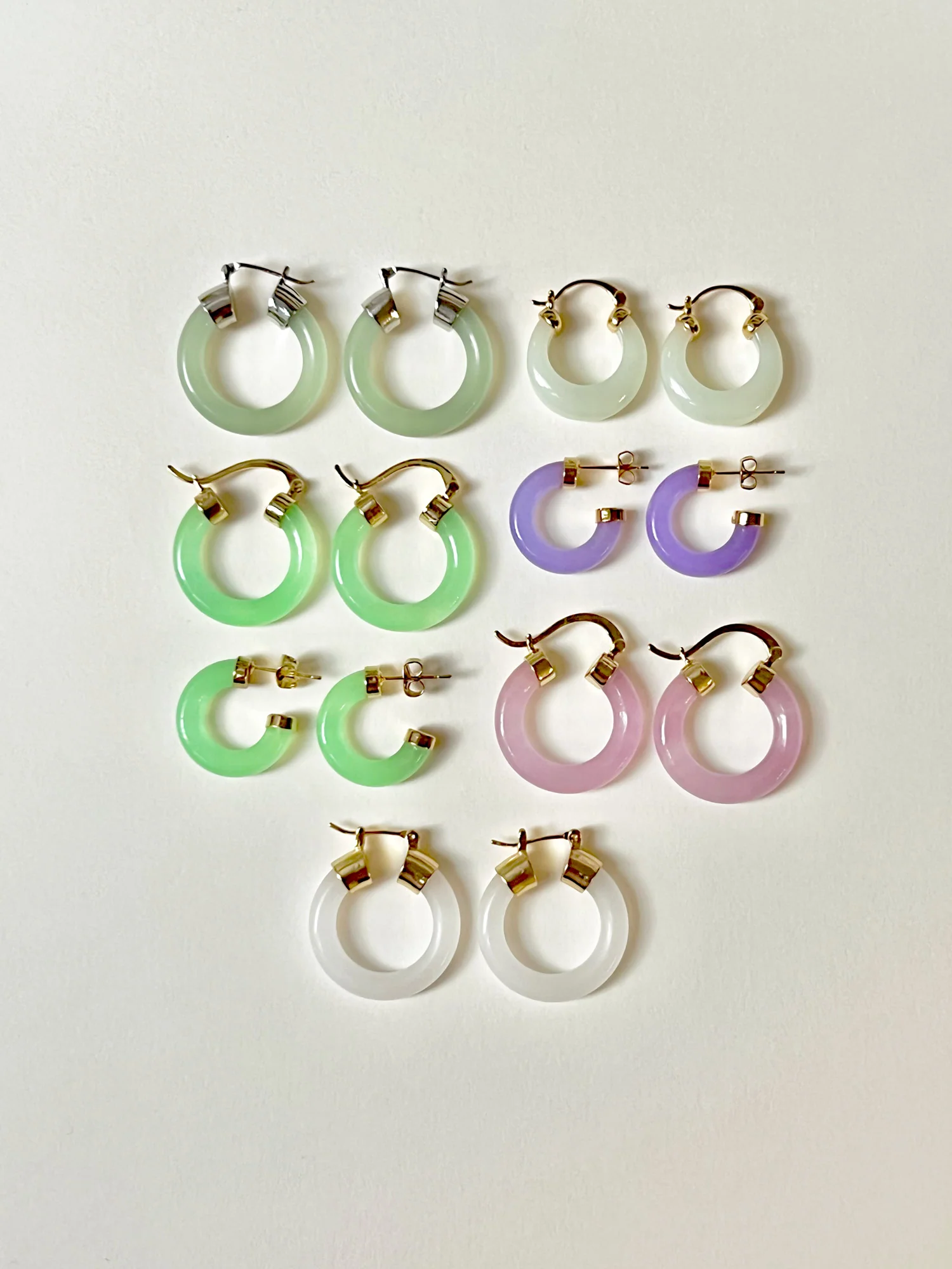 White Jade Hoops (Gold tone) - Image 7
